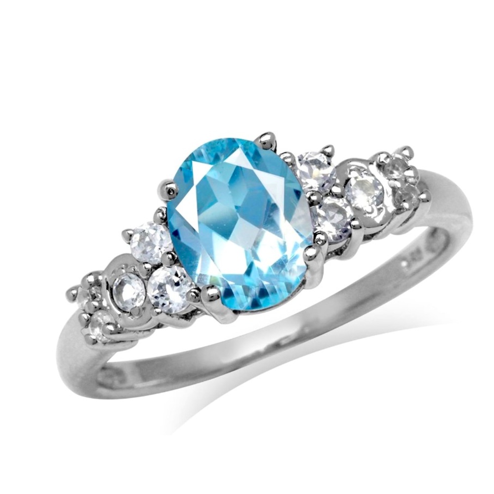 Large Genuine Blue Topaz Sterling Silver Engagement Ring sz 9